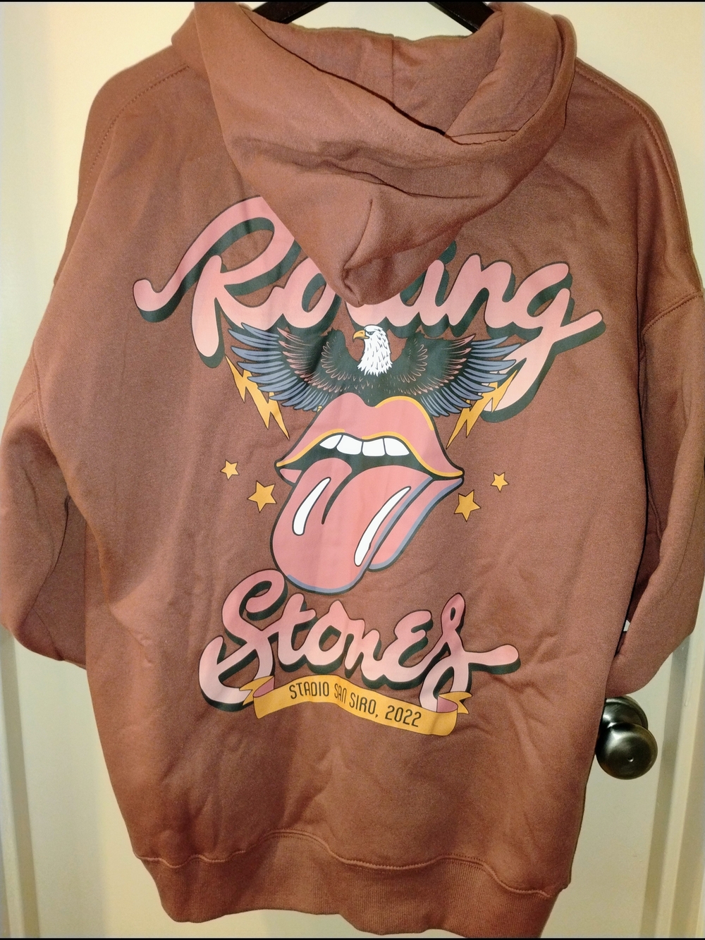 the Rolling Stones Mauve Brown Graphic Hoodie with Eagle Tongue Logo